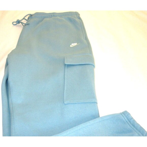 Nike Club Men's Tapered Leg Fleece Lined Cargo Jogger pants Denim Turquoise Blue - Picture 8 of 8